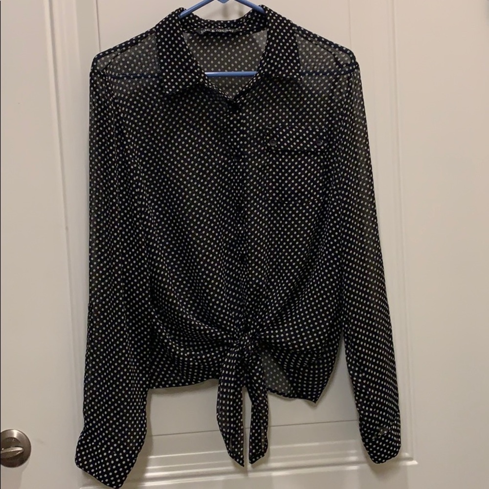 Zac & Rachel tie-front polka dot blouse.
